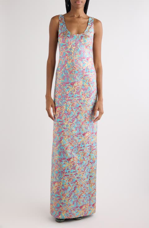 Floral Jacquard Lamé Blazer Column Dress