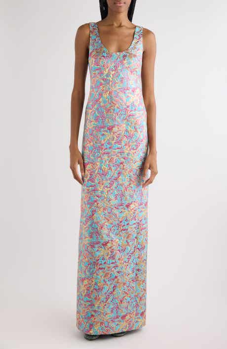 Floral Jacquard Lamé Blazer Column Dress