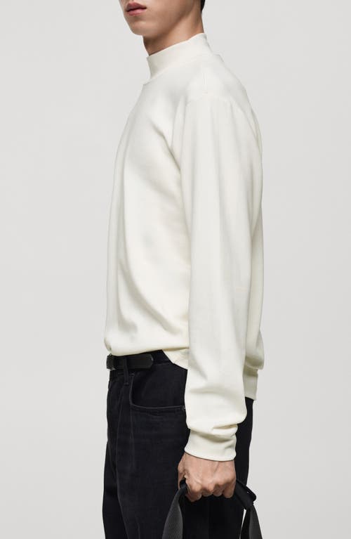 Mango Perkins Mock Neck Stretch Cotton Top In Ecru