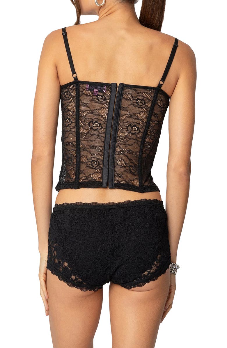 EDIKTED Krissy Sheer Lace Corset Top, Alternate, color, Black