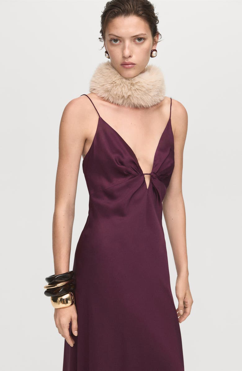 MANGO Sleeveless Satin Maxi Dress, Alternate, color, Wine