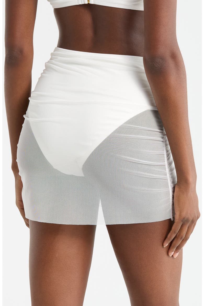 Ruched High Waist Mesh Bikini Bottoms, Alternate, color, WHITE SOLID