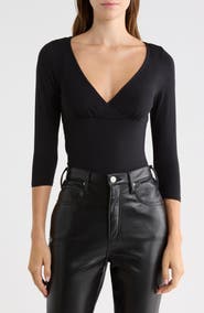Madden Girl Surplice Three-Quarter Sleeve Top