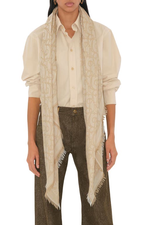 Burberry B Charm Jacquard Wool Fringe Square In Sand