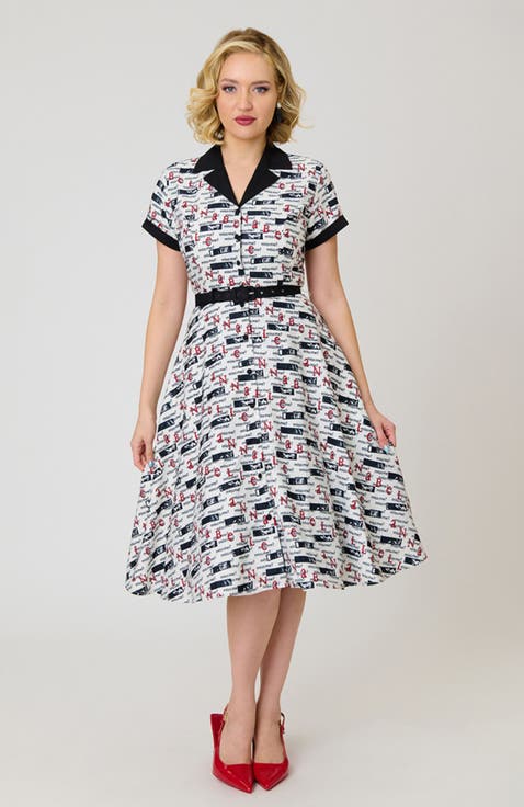 Collared Short Sleeved Belted Alexis Swing Dress