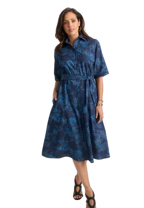 Jessica London Soft Denim Shirtdress In Blue