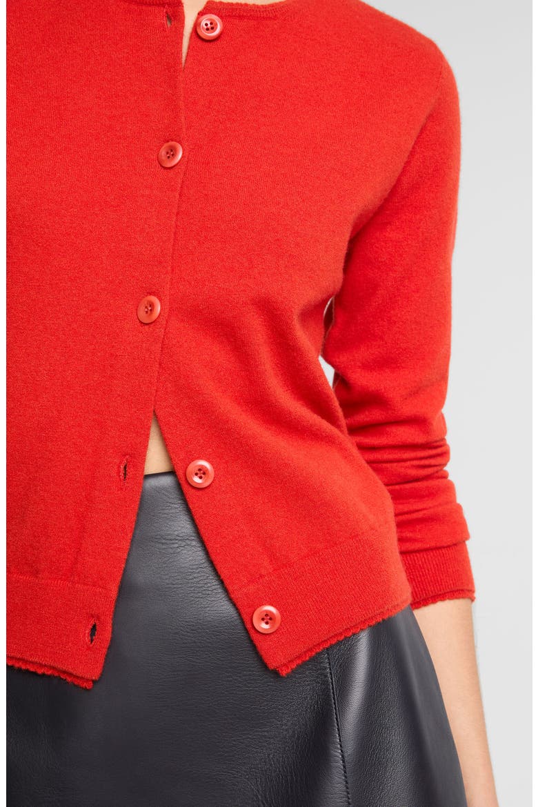 Scallop Trim Button Front Cardigan, Alternate, color, POPPY