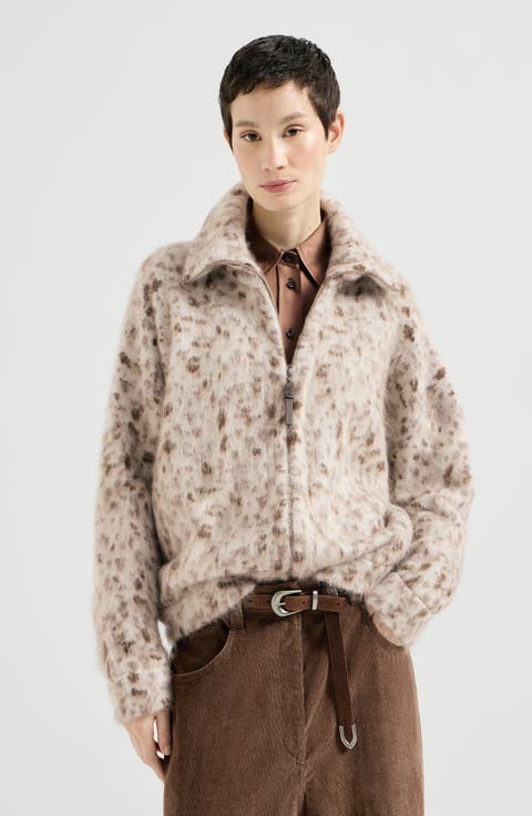 Lynx jacquard cardigan in mohair and wool with shiny zipper pull