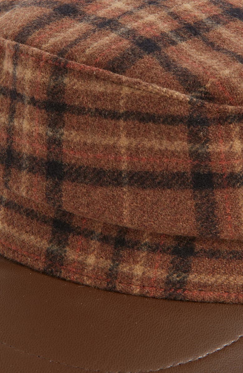 NORDSTROM RACK Plaid Faux Leather Brim Cabbie Driving Cap, Alternate, color, Brown Plaid