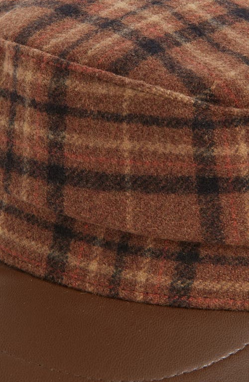 Nordstrom Rack Plaid Faux Leather Brim Cabbie Driving Cap In Brown