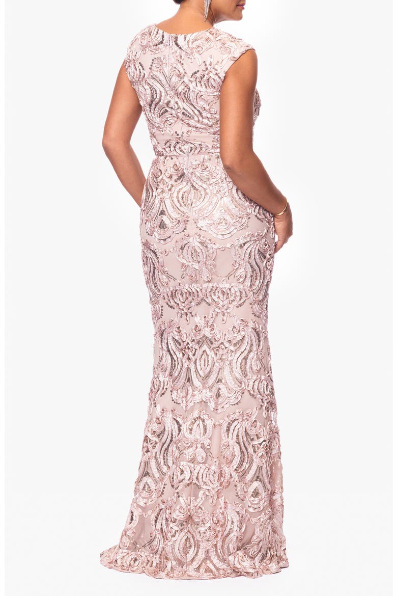 Sequin Floral Appliqué Sheath Gown, Alternate, color, SAND