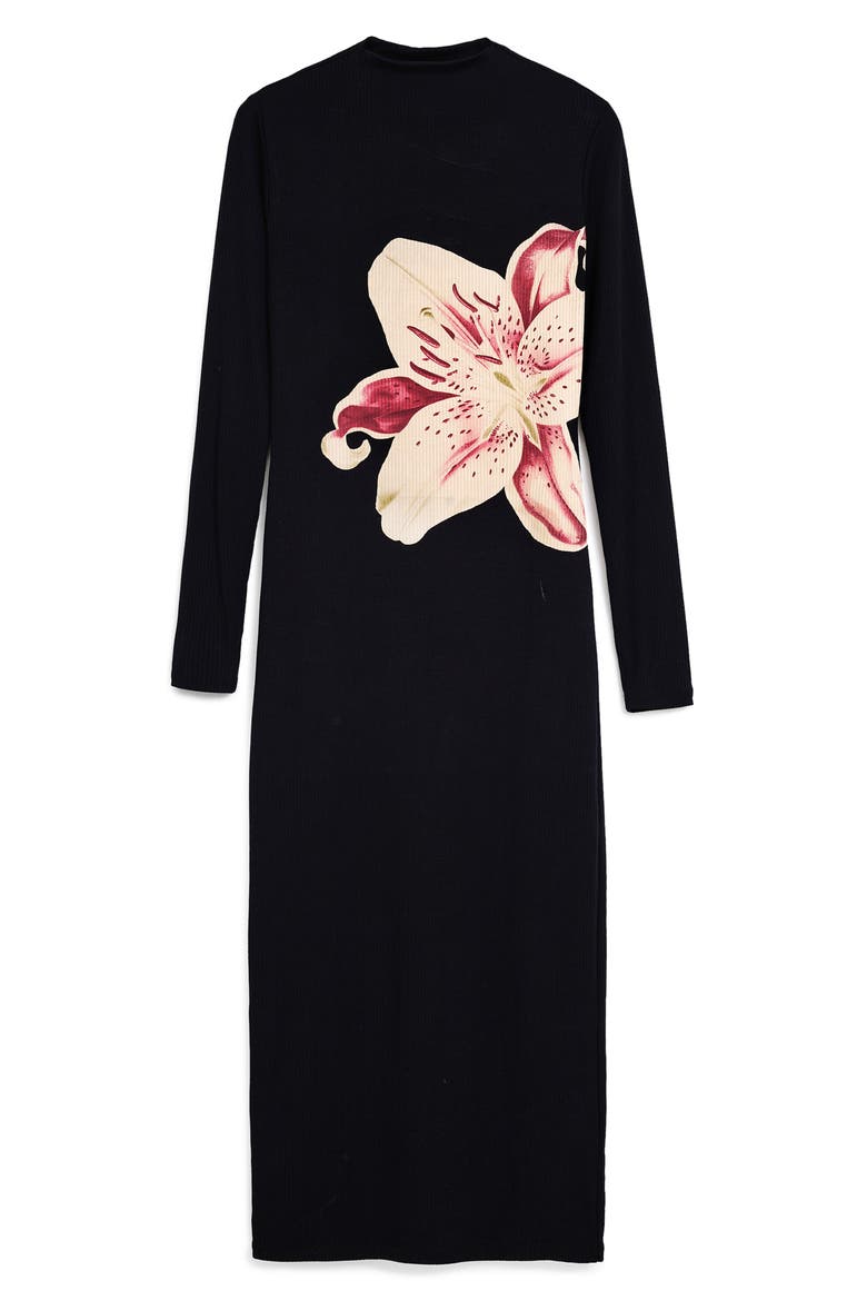 Lilly Print Long Sleeve Rib Midi Sweater Dress, Alternate, color, BLACK