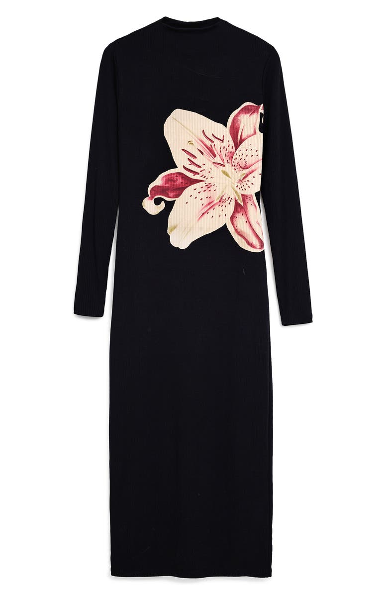 Desigual Lilly Print Long Sleeve Rib Midi Sweater Dress, Alternate, color, 