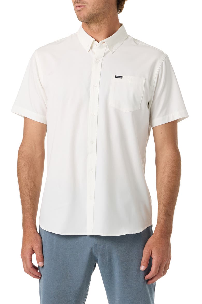 Light Check Short Sleeve Button-Up Shirt, Main, color, WHITE