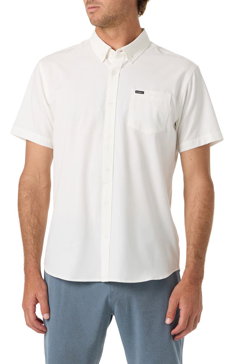 O'Neill Light Check Short Sleeve Button-Up Shirt, Main, color, White