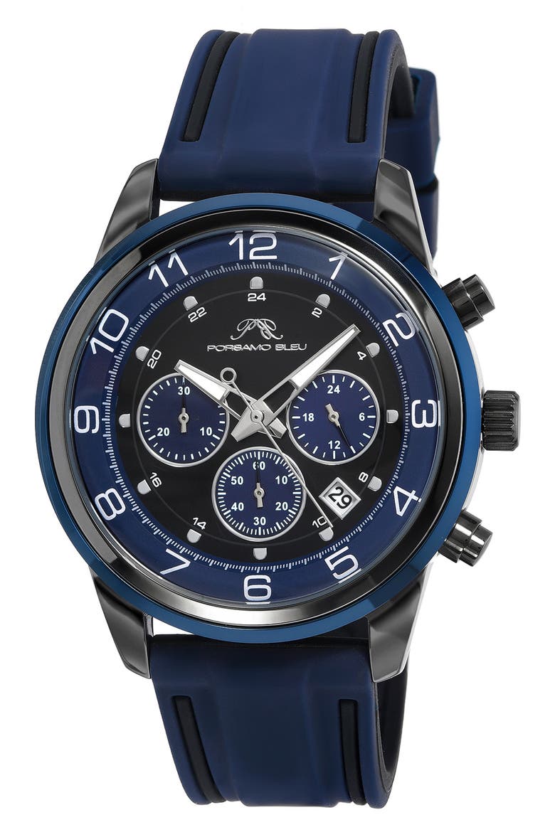 Men's Arthur Chronograph Silicone Strap Watch, 44mm, Main, color, BLUE/GUNMETAL