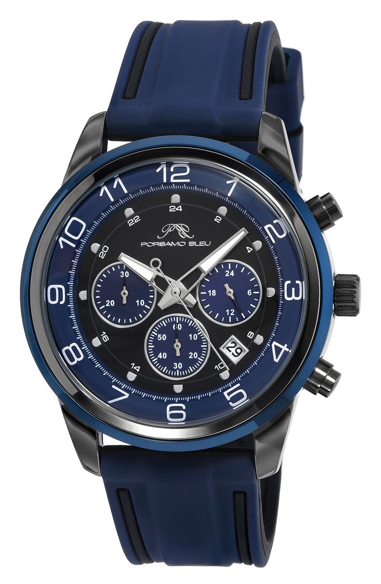 PORSAMO BLEU Men's Arthur Chronograph Silicone Strap Watch, 44mm, Main, color,