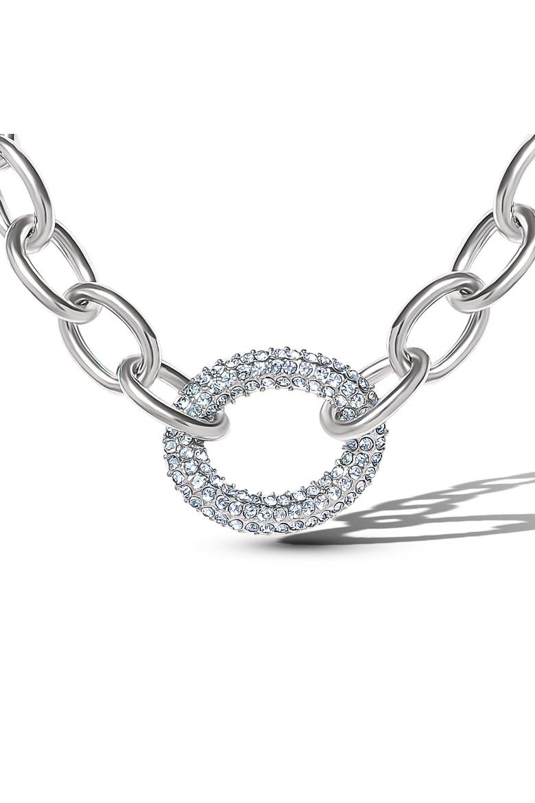Silver-Tone Oval Pavé Link Statement Necklace, Main, color, Silver