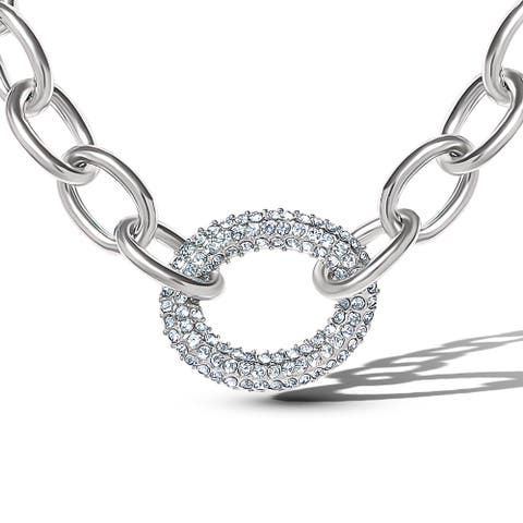 Silver-Tone Oval Pavé Link Statement Necklace