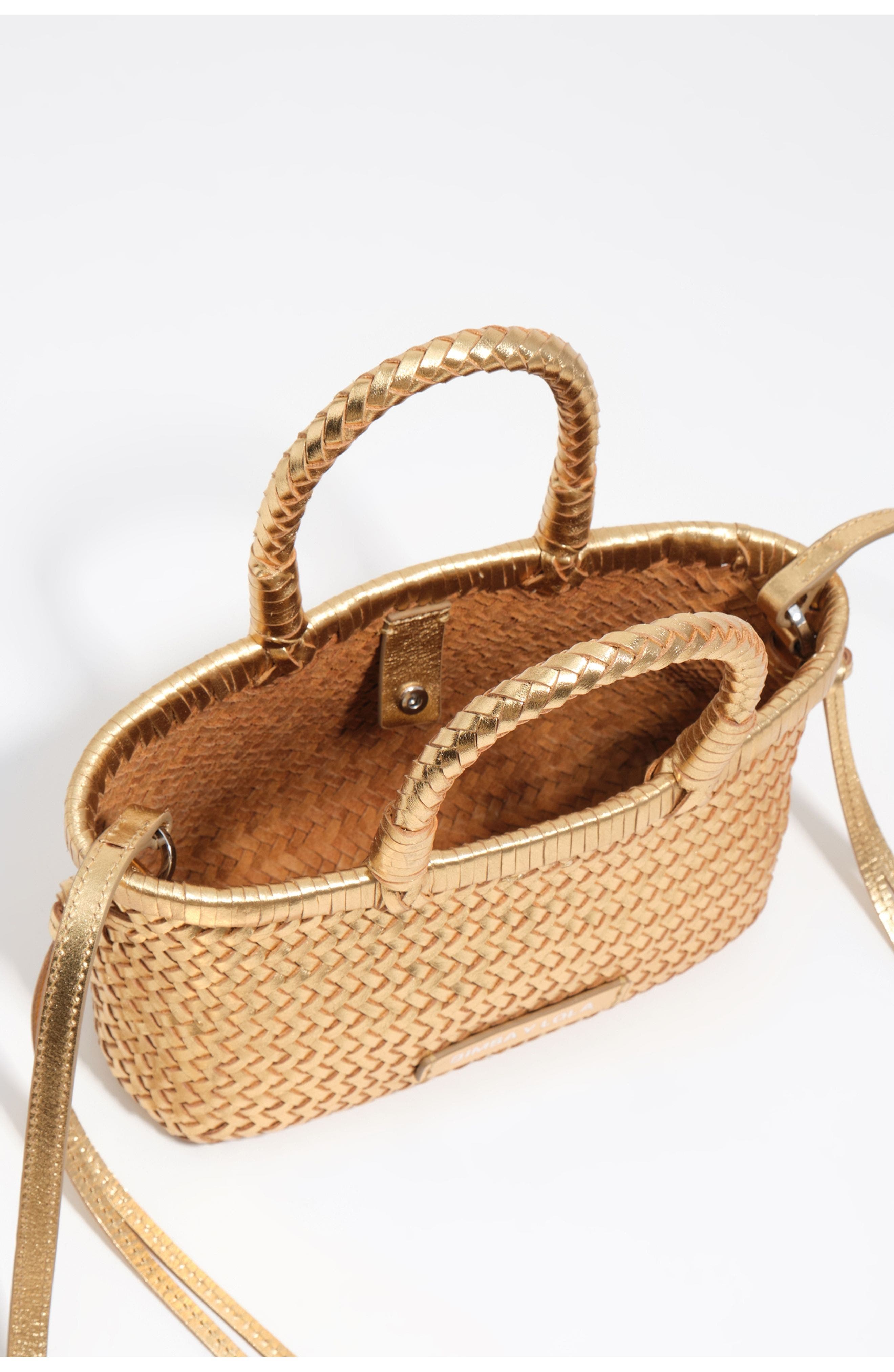 Bimba y Lola Plaited Leather XS Bag, Alternate, color, Gold