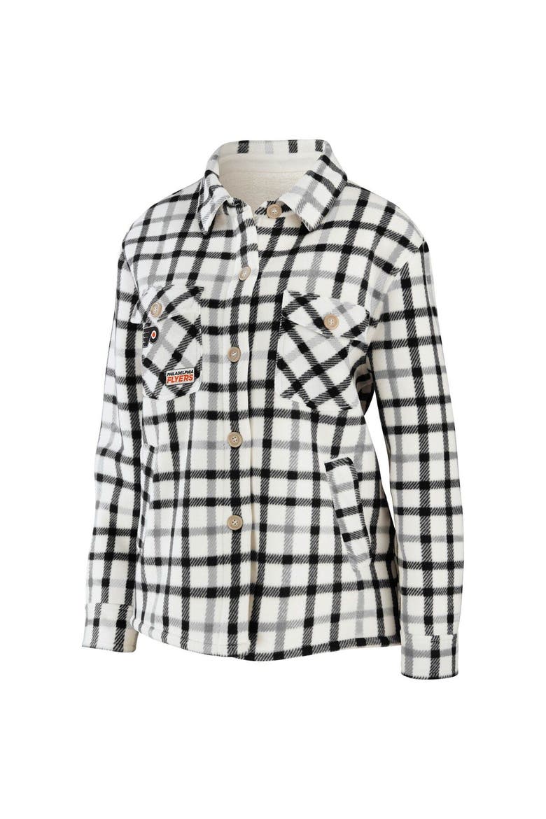 Women's WEAR by Erin Andrews Oatmeal Philadelphia Flyers Plaid Button-Up Shirt Jacket, Alternate, color, Oatmeal