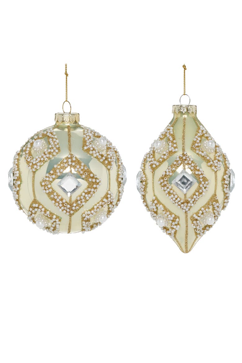 Pearl Bead Diamond Ornament, Box of 6, Main, color, Cream