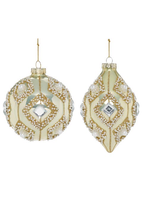 Pearl Bead Diamond Ornament, Box of 6