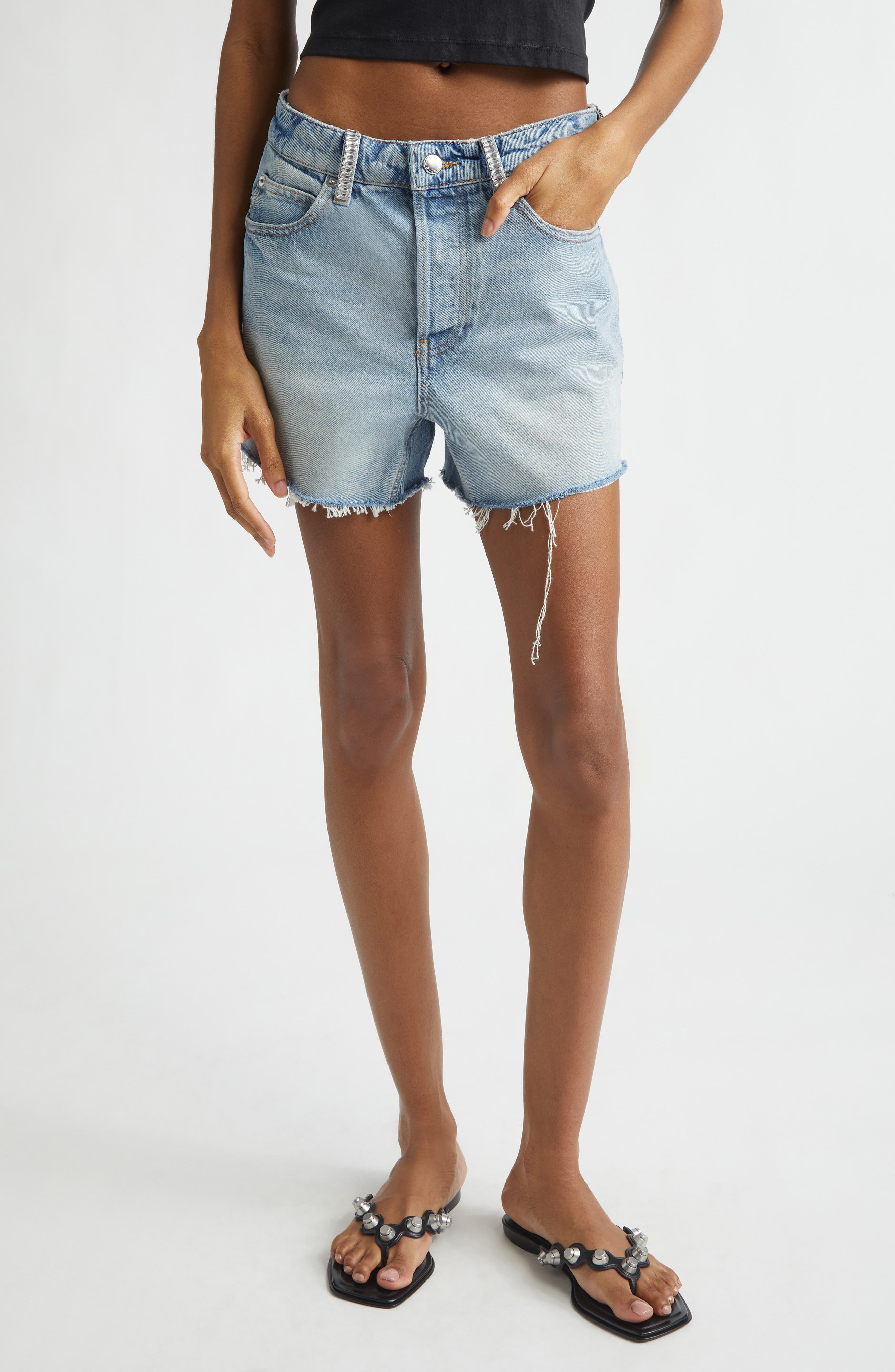 Crystal Belt Loop Relaxed Fit Cutoffs