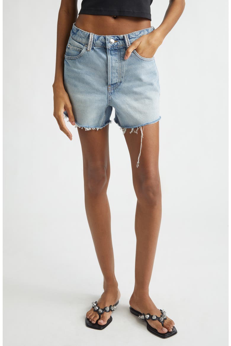 Crystal Belt Loop Relaxed Fit Cutoffs, Main, color, VINTAGE BLEACH BLUE