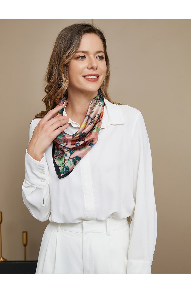 SILKSILKY 100% Mulberry Silk Floral Pattern Square Scarf, Alternate, color, Floral