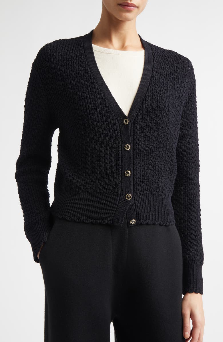 ST. JOHN Perlé Crepe Wool Blend Cardigan, Alternate, color, Black