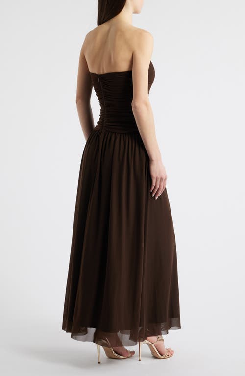 Rare London Drop Waist Mesh Maxi Dress In Brown