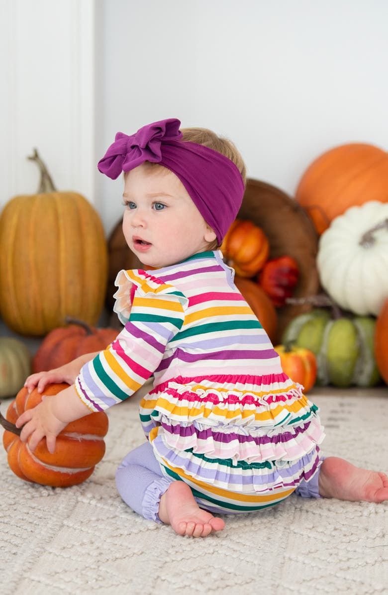 RuffleButts Colorful Rainbow Stripe Bodysuit, Alternate, color, White