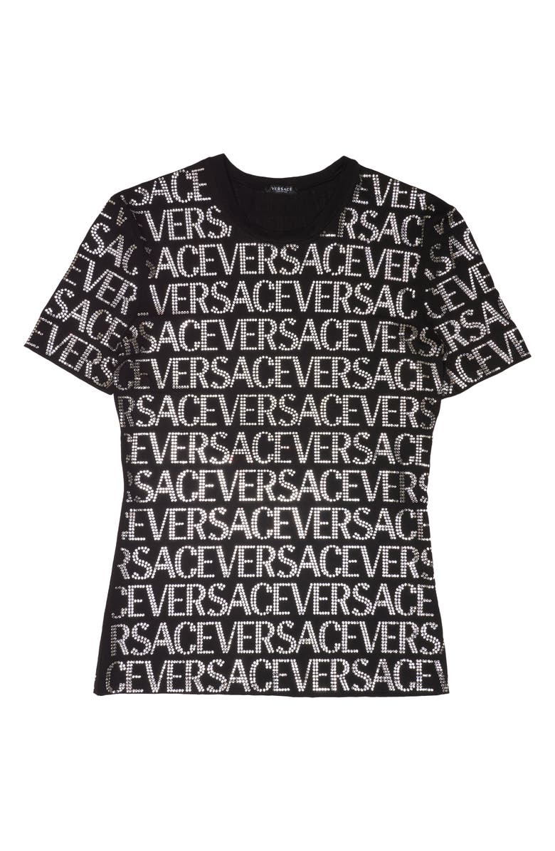 Versace Women's Crystal Embellished Cotton Logo T-Shirt, Alternate, color, 
