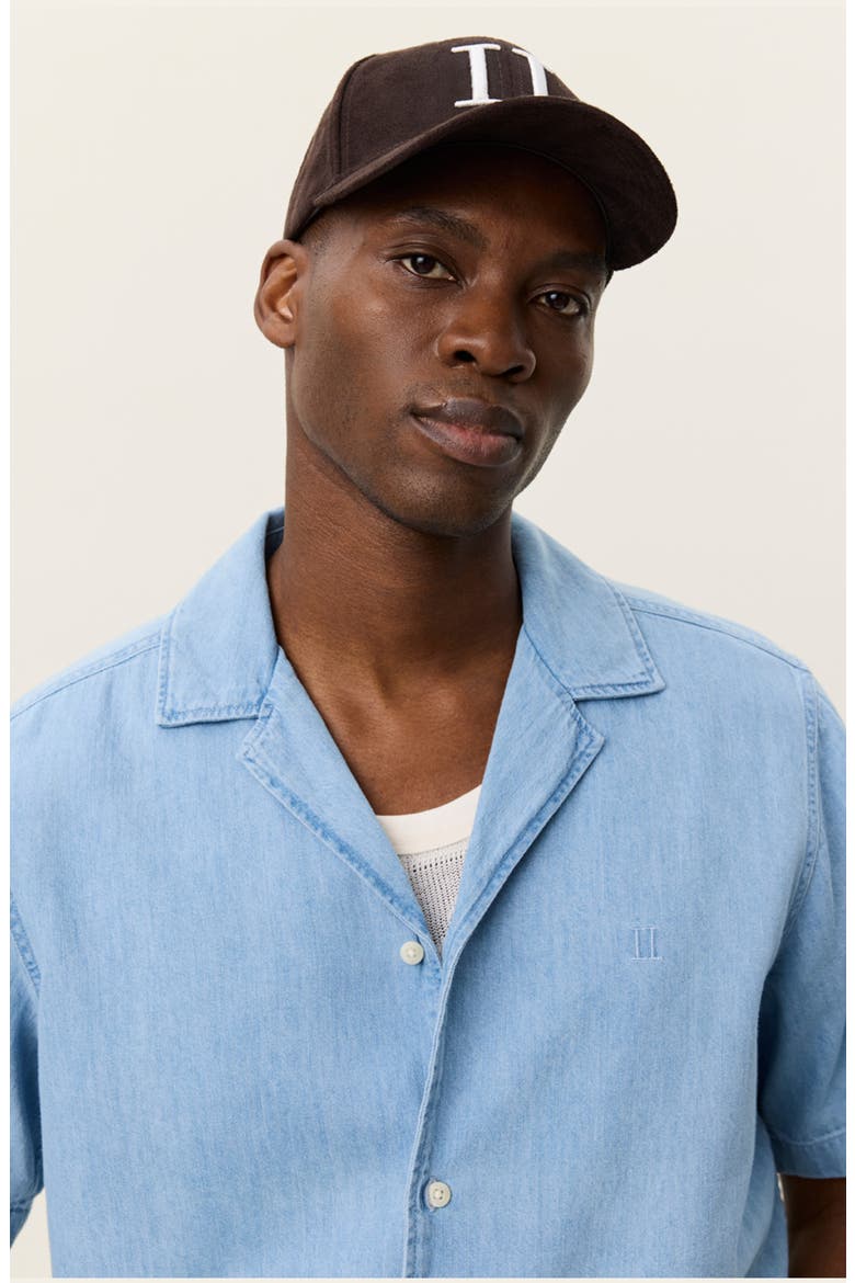 Lesley Organic Cotton Denim Camp Shirt, Alternate, color, LIGHT INDIGO WASH