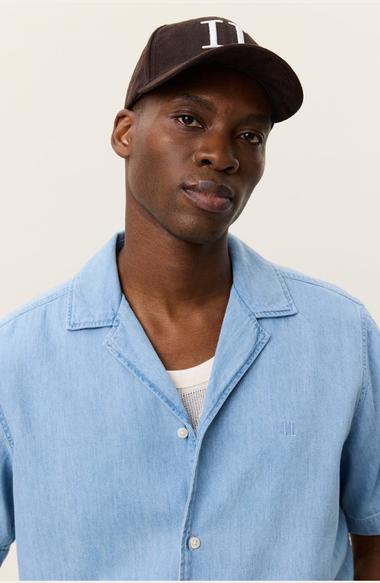 Les Deux Lesley Organic Cotton Denim Camp Shirt, Alternate, color, Light Indigo Wash