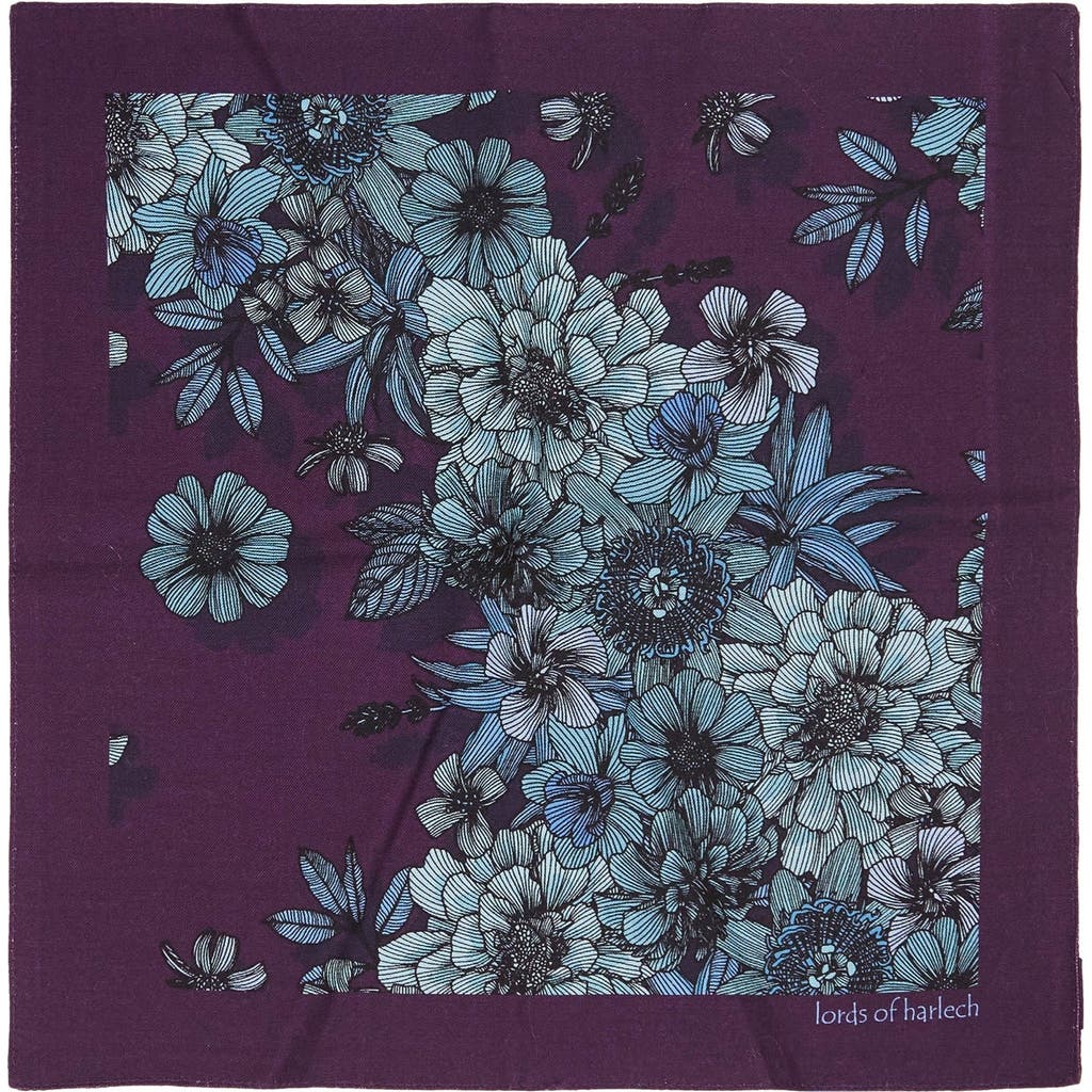 Lords Of Harlech Hudson Merino Wool Handkerchief Pocket Square In Purple