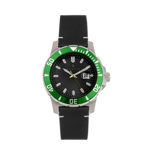 Nautis Dive Pro 200 Leather-band Watch With Date In Black
