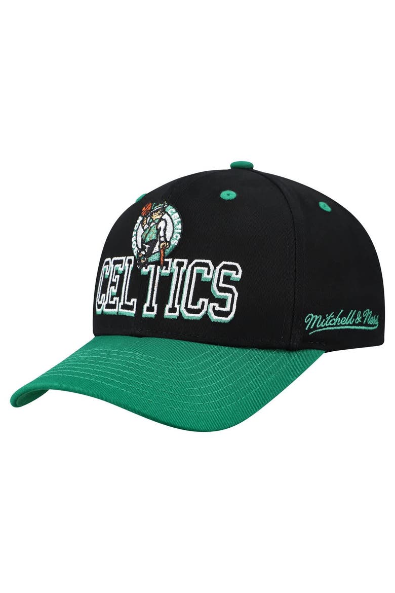 Men's Mitchell & Ness Black/Kelly Green Boston Celtics Backside Script 2-Tone Pro Crown Adjustable Hat, Main, color, Black