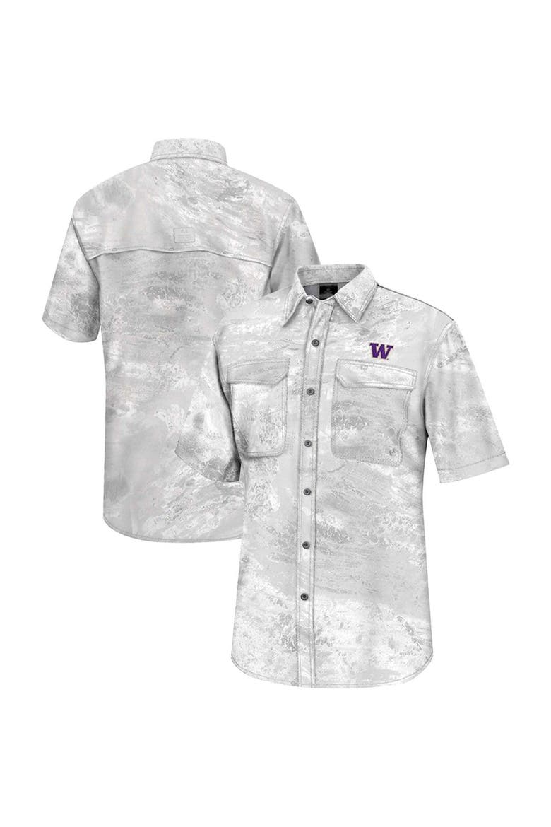 Men's Colosseum  White Washington Huskies Realtree Aspect Charter Full-Button Fishing Shirt, Main, color, White
