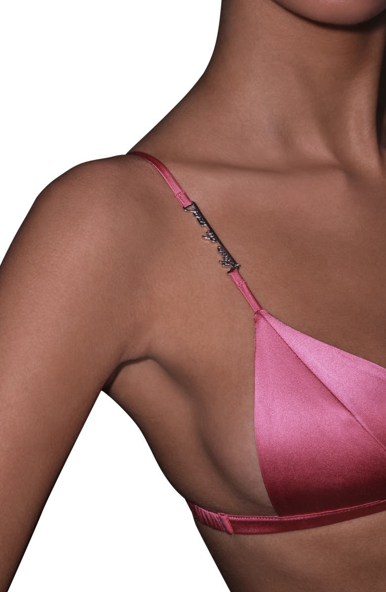Fleur Du Mal Logo Luxe Wireless Silk Blend Triangle Bra, Alternate, color, Pink Cadillac
