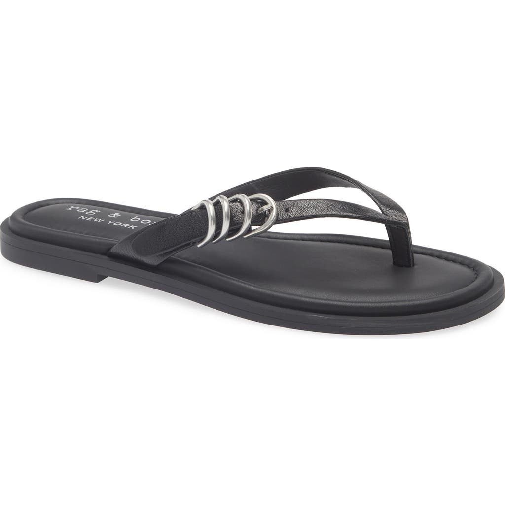 Rag & Bone Gia Leather Buckle Thong Sandals In Black