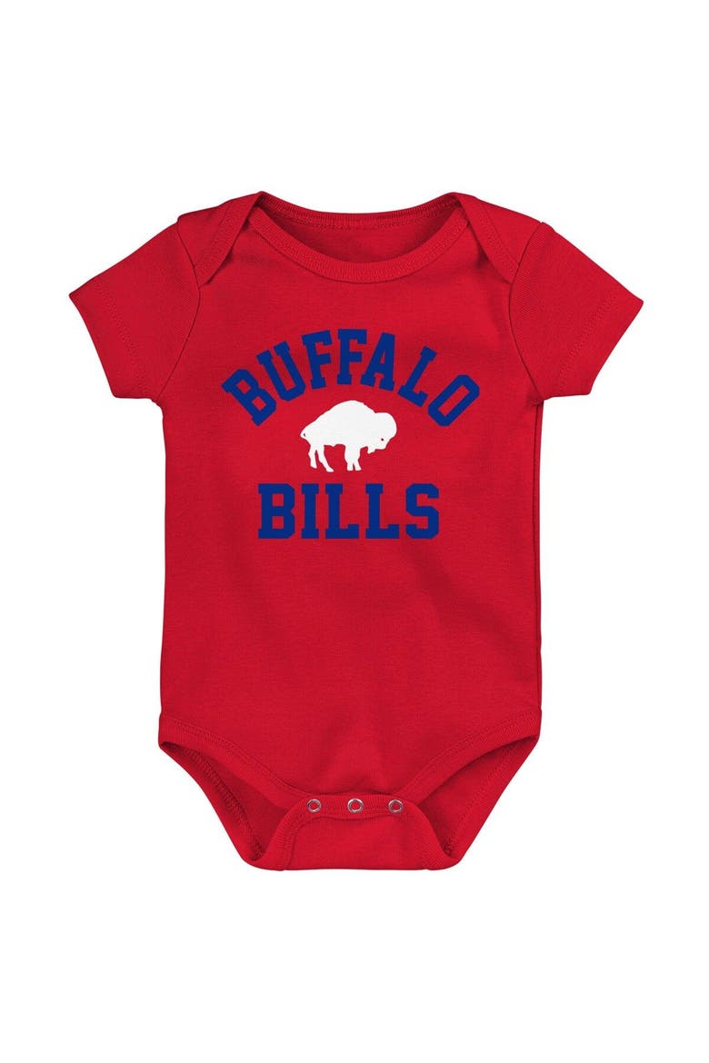 Newborn & Infant Red/Royal/Heather Gray Buffalo Bills Three-Pack Eat, Sleep & Drool Retro Bodysuit Set, Alternate, color, Red