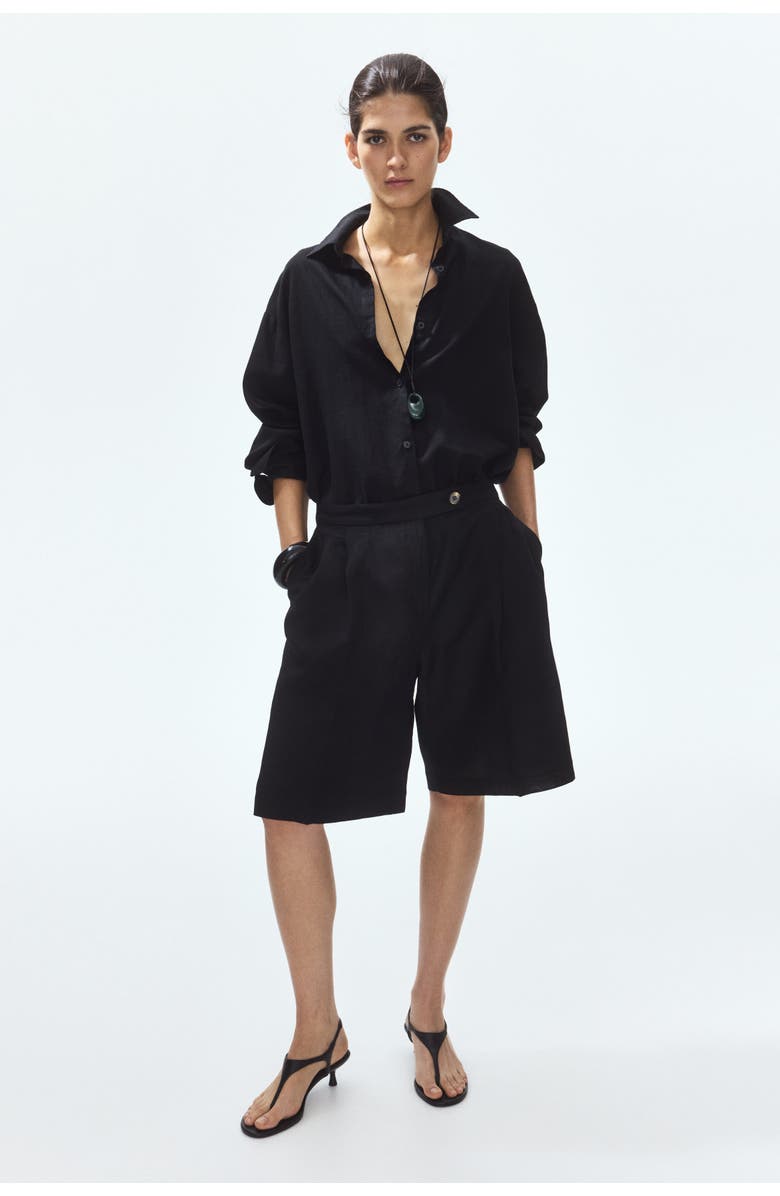 H&M Linen-blend Bermuda Shorts, Alternate, color, Black