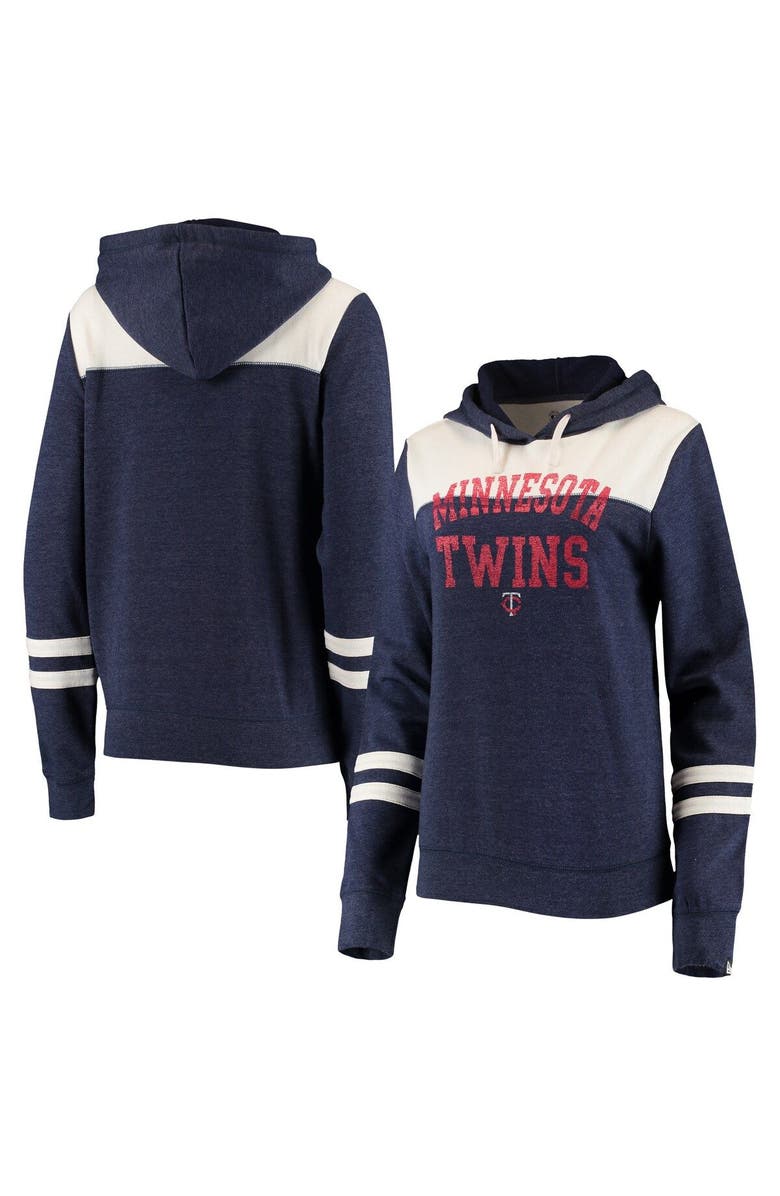 New Era Women's New Era Heathered Navy/White Minnesota Twins Colorblock Tri-Blend Pullover Hoodie, Main, color,