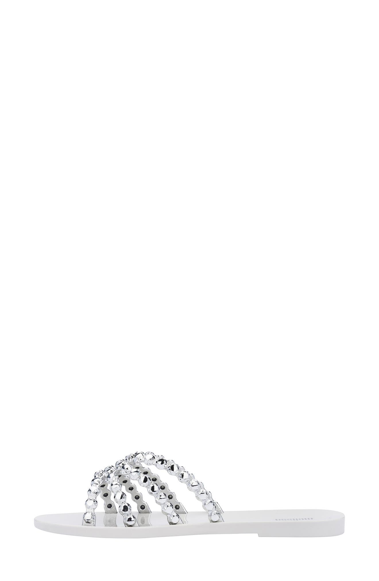 Strappy Slide Sandal, Alternate, color, WHITE/ SILVER