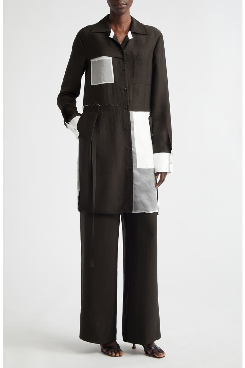 Soft Suiting Collage Long Sleeve Shirtdress, Alternate, color, NORI