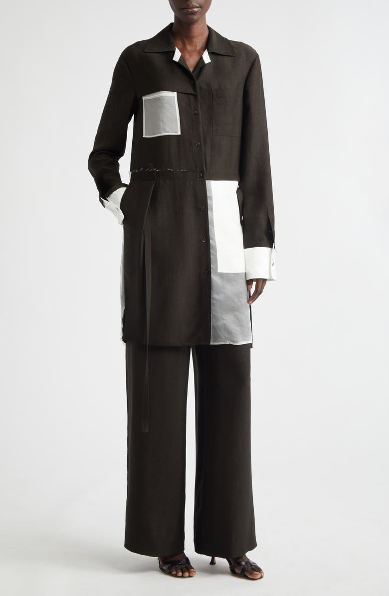Jason Wu Collection Soft Suiting Collage Long Sleeve Shirtdress, Alternate, color, Nori