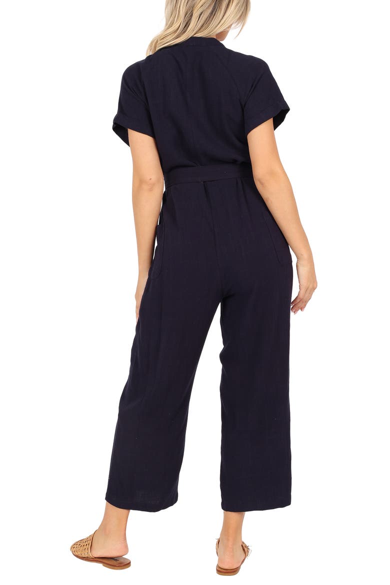 Archie Tie Waist Linen Jumpsuit, Alternate, color, NAVY