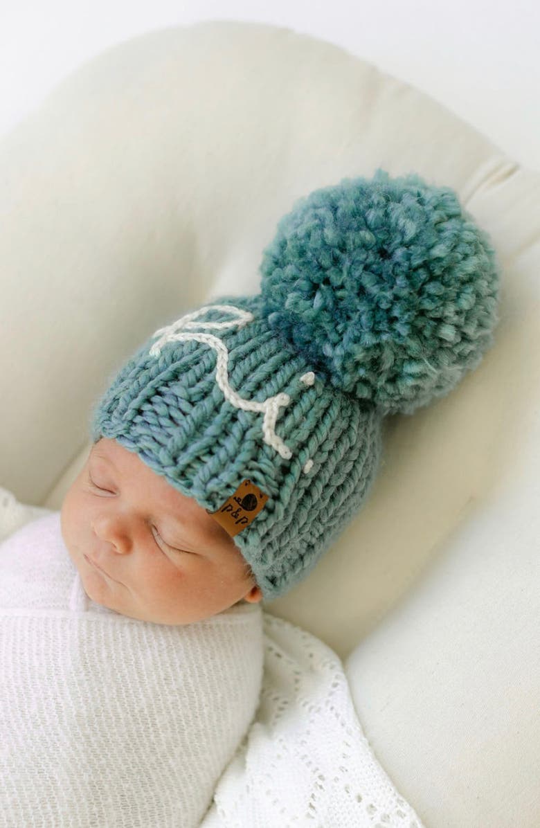 PINE + POPPY Hi Embroidered Pompom Hat, Alternate, color, 